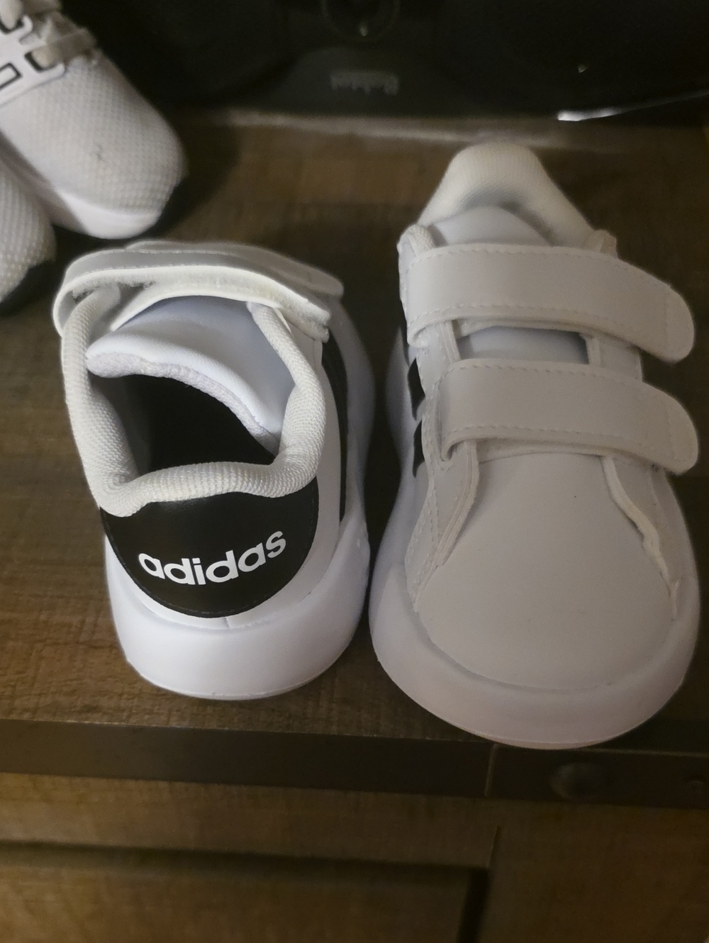 adidas Kids White and Black Hook-and-Loop Sneakers